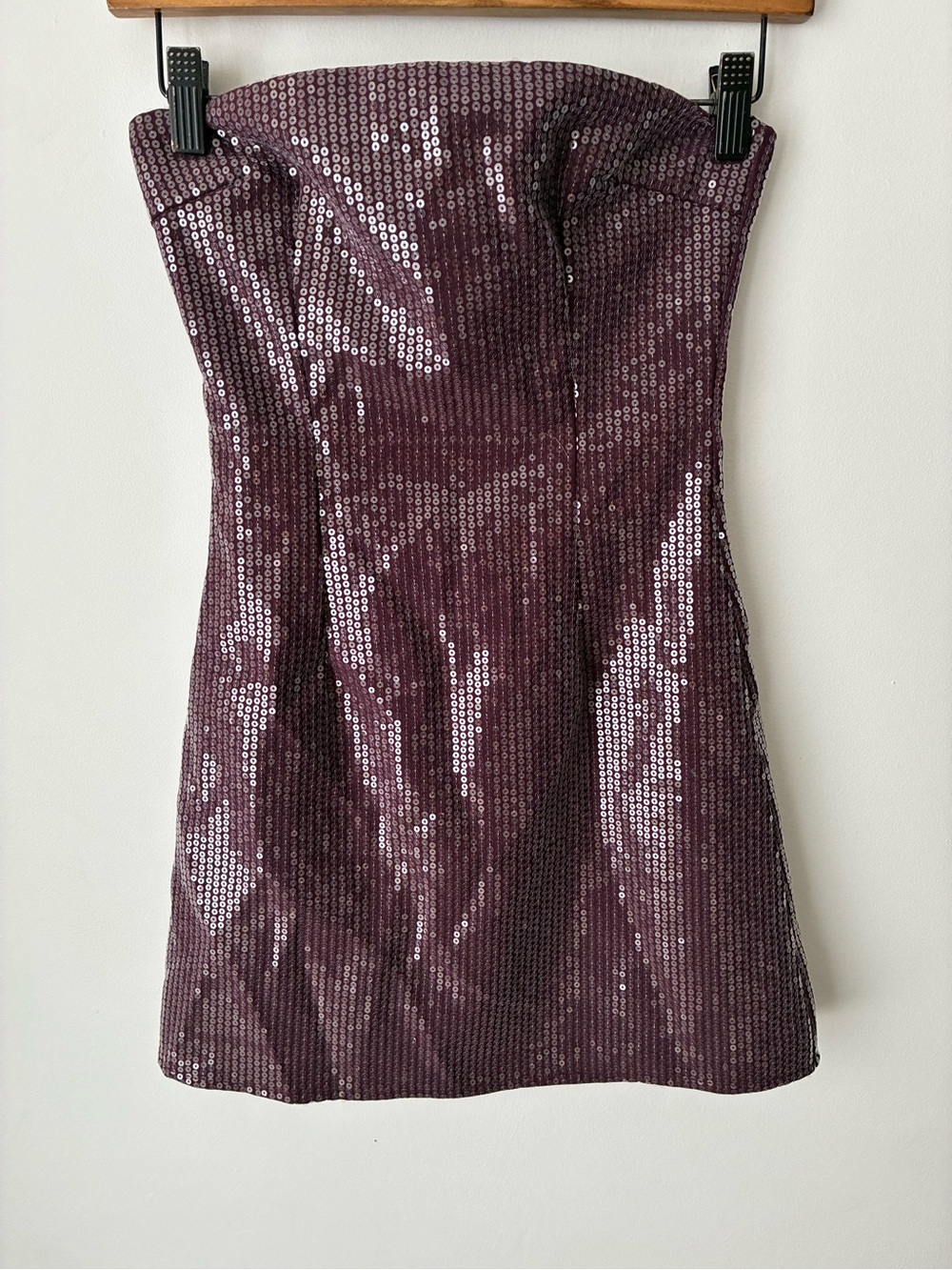 White Fox Mini Dress Women’s XS Studio Starlet Wine Sequin Strapless Party